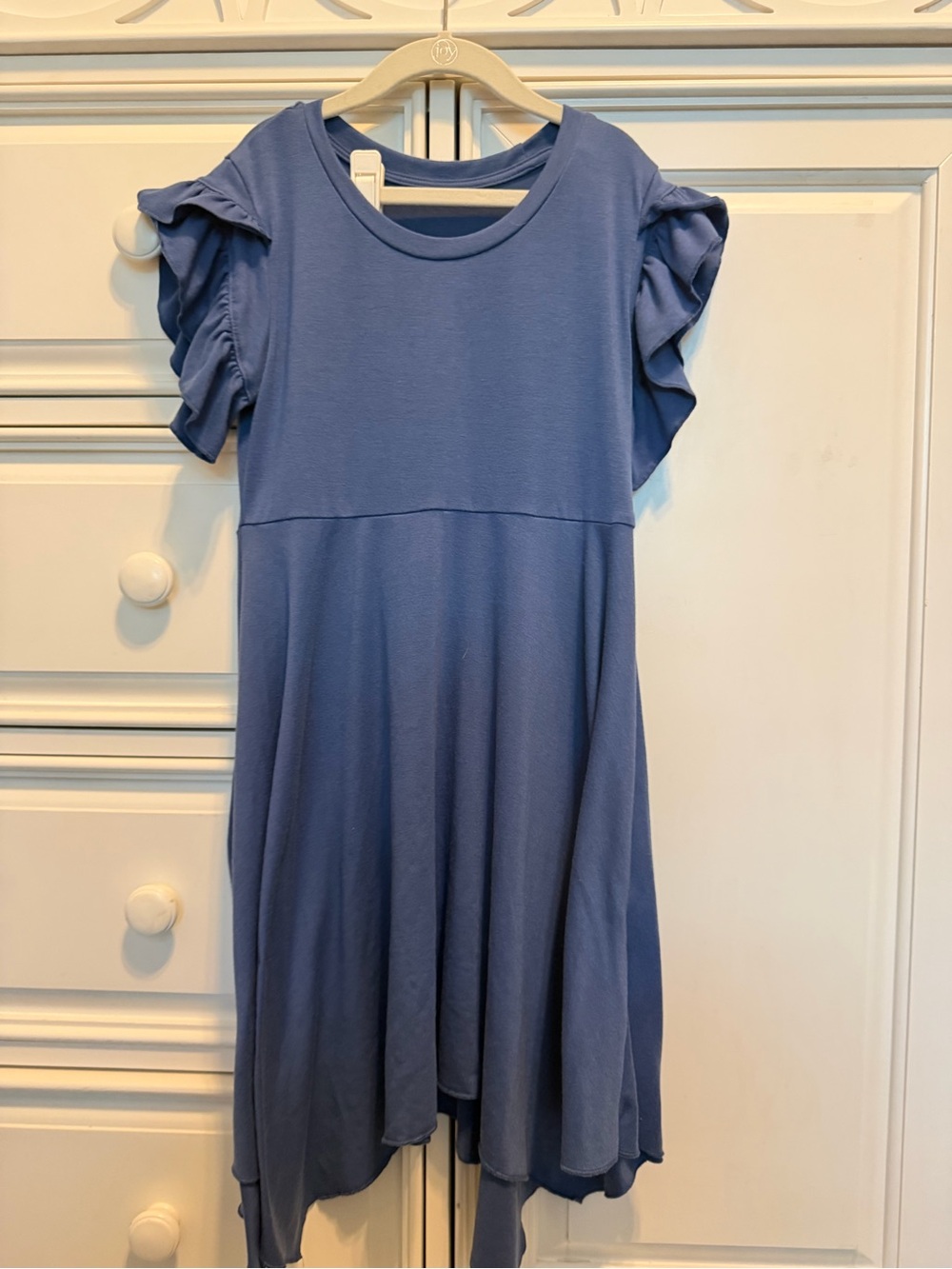 Girls' Blue Ruffle Sleeve Casual Dress